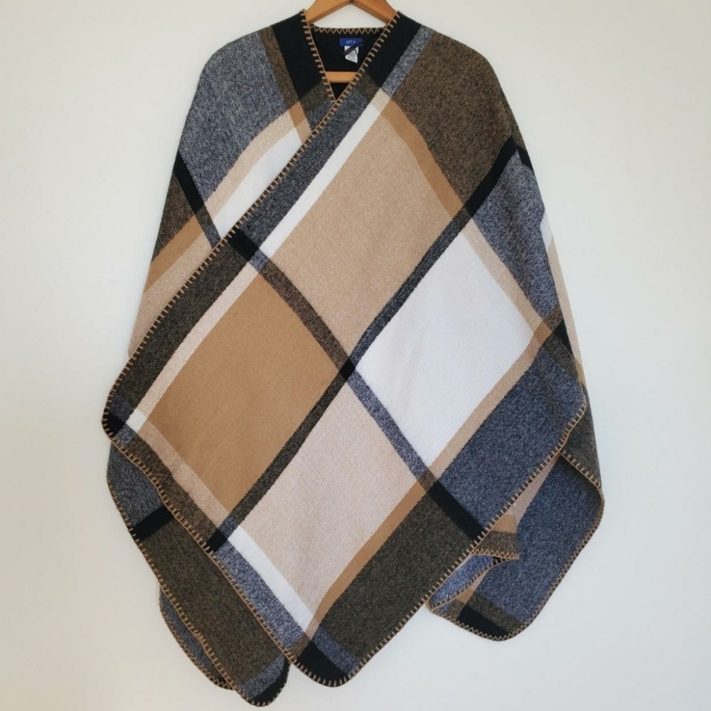 Apt. 9 Women's Plaid Poncho - Gray, Tan, White